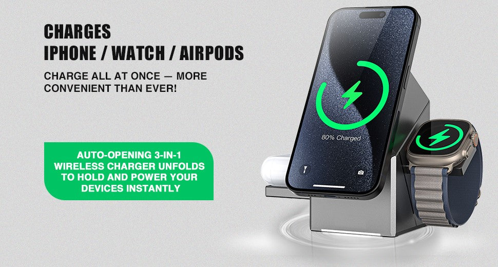 3-in-1 Magnetic Mag-Safe Wireless Charging Station