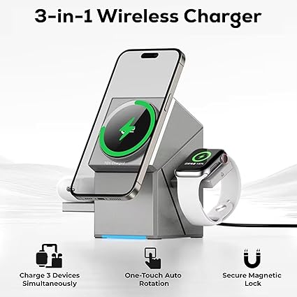 3-in-1 Magnetic Mag-Safe Wireless Charging Station