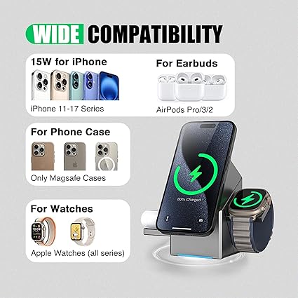 3-in-1 Magnetic Mag-Safe Wireless Charging Station